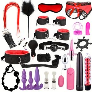 26 Pièces Kits de Bondage BDSM Pour Femmes Et Couples, Jouets Sexuels de Bondage de Lit, Menottes de Jeu Pour Adultes, Fessée Aux Yeux Bandés, Clap Noir Pour Femmes Et Couples